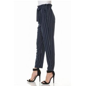 Ambiance Pants - Ambiance BELTED TIE-FRONT STRIPED HIGH WAIST PAPER Ambiance Pants - Ambiance BELTED TIE-FRONT STRIPED HIGH WAIST PAPER